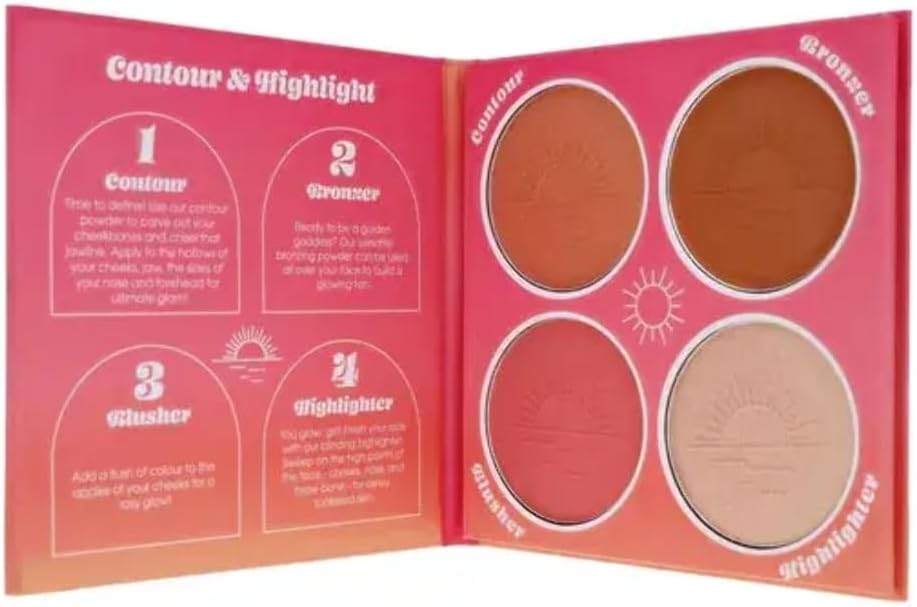Makeup Palette With Bronzer, Blush, Highlighter And Contour For Radiant Glow, By Sunkissed