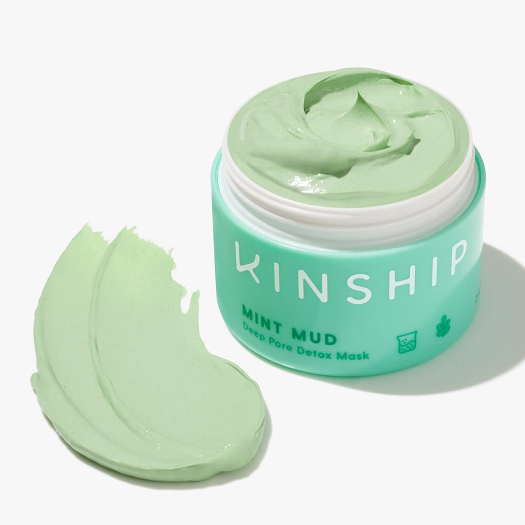 Kinship Mint Mud Deep Pore Detox Mask - Purifying Clay Face Mask with Vitamins + Minerals - Exfoliate, Smooth + Brighten Skin - Balance Oil + Unclog Pores - Vegan Facial for All Skin Types (2 Oz) : Beauty & Personal Care