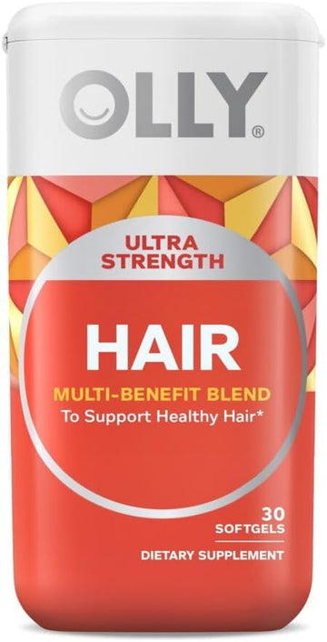 Olly Ultra Strength Hair Softgels, Supports Hair Health, Biotin, Keratin, Vitamin D, B12, Hair Supplement, 30 Day Supply - 30 Count (Packaging May Vary)