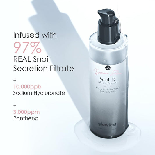 Dream Glow Snail 97 Mucin Essence; Restoring Skin Barrier, Moisturizing, Hydrating - Snail Mucin Korean Skin Care - 3.38 Fl.Oz 100Ml
