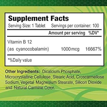 ALFA VITAMINS Vitamin B12 1000 Mcg 100 Tablets. Immune System. Nerves and Brain Health. Metabolism