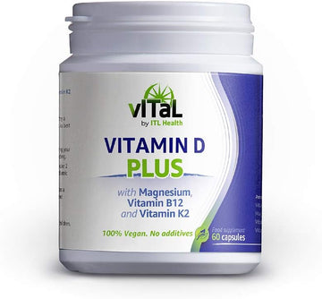 Mag365 Vegan Vitamin D Plus - Enhanced With Magnesium, Vitamin B12, Vitamin K2 - Supports Weight Management & Mood Enhancement - 100% Vegan, Gluten-Free, Non-Gmo - 60 Capsules