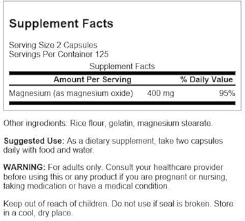 Swanson Magnesium - Mineral Supplement For Health & Wellness - Natural Support - (250 Capsules, 200Mg Each) (2 Pack)