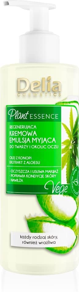 Delia Cosmetics - Plant Essence - Face & Eye Cleansing Emulsion - Creamy Make Up Remover - Vegan Friendly - Natural Ingredients - Aloe Extract - Every Skin Type - Cleanses, Refreshes, Soothes - 200 Ml