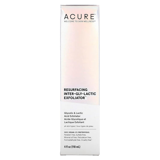 Acure Resurfacing Inter-Gly-Lactic Exfoliator - Gentle Facial Exfoliation With Glycolic & Lactic Acids - No Harsh Exfoliants - Minimizes Dullness & Boosts Skin'S Natural Glow - 100% Vegan - 4 Fl Oz