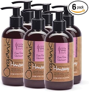 Little Soap Company Organic Range - Concentrated Rose Geranium Gentle Hand Wash – Natural, Organic, Vegan, Cruelty-Free, Eco Friendly Hand Soap | 250Ml Bottle – Case Of 6 | No Sls Or Parabens