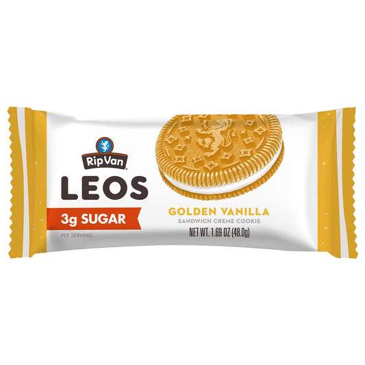 Rip Van Leos - Golden Vanilla Sandwich Cookies - Low Sugar Snack Cookies - Low Carb Snack - Diabetic Snacks - 40 Low Sugar Cookies (10 Packs Of 1.69Oz)