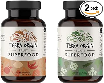 Terra Origin Veggie And Fruit Superfood 2-Pack | 180 Capsules (90 Fruit And 90 Veggie) With Spectra Antioxidant Blend. 100% Plant Based, Whole Nutrient Rich