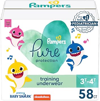 Pampers Pure Protection Training Pants Baby Shark - Size 3T-4T, 58 Count, Premium Hypoallergenic Training Underwear