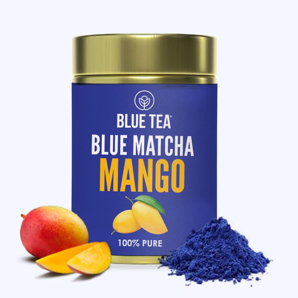 Blue Tea - Blue Mango Matcha - 1.76Oz | Fruity Delight | Anti-Oxidant Rich - All Natural Ingredients - Caffeine Free - Non-Gmo - Vegan - Gluten Free | Gift Pack | Eco- Conscious Tin Packaging