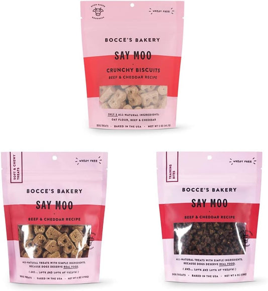 Bocce's Bakery Say Moo Assorted Treat Bundle for Dogs, Wheat-Free Everyday Dog Treats, Made with Real Ingredients, Baked in The USA, All-Natural Soft & Chewy Cookies, Biscuits & Training Treats : Pet Supplies