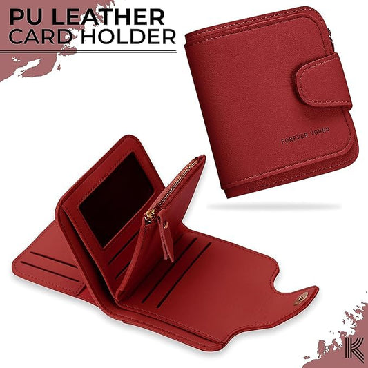 INFINIBYTE Small Women's Wallet PU Leather - Multi Fold Wallets Credit Card Holder Coin Purse Zipper Small Clutch Secure Card Case/Gift Wallet (RED)