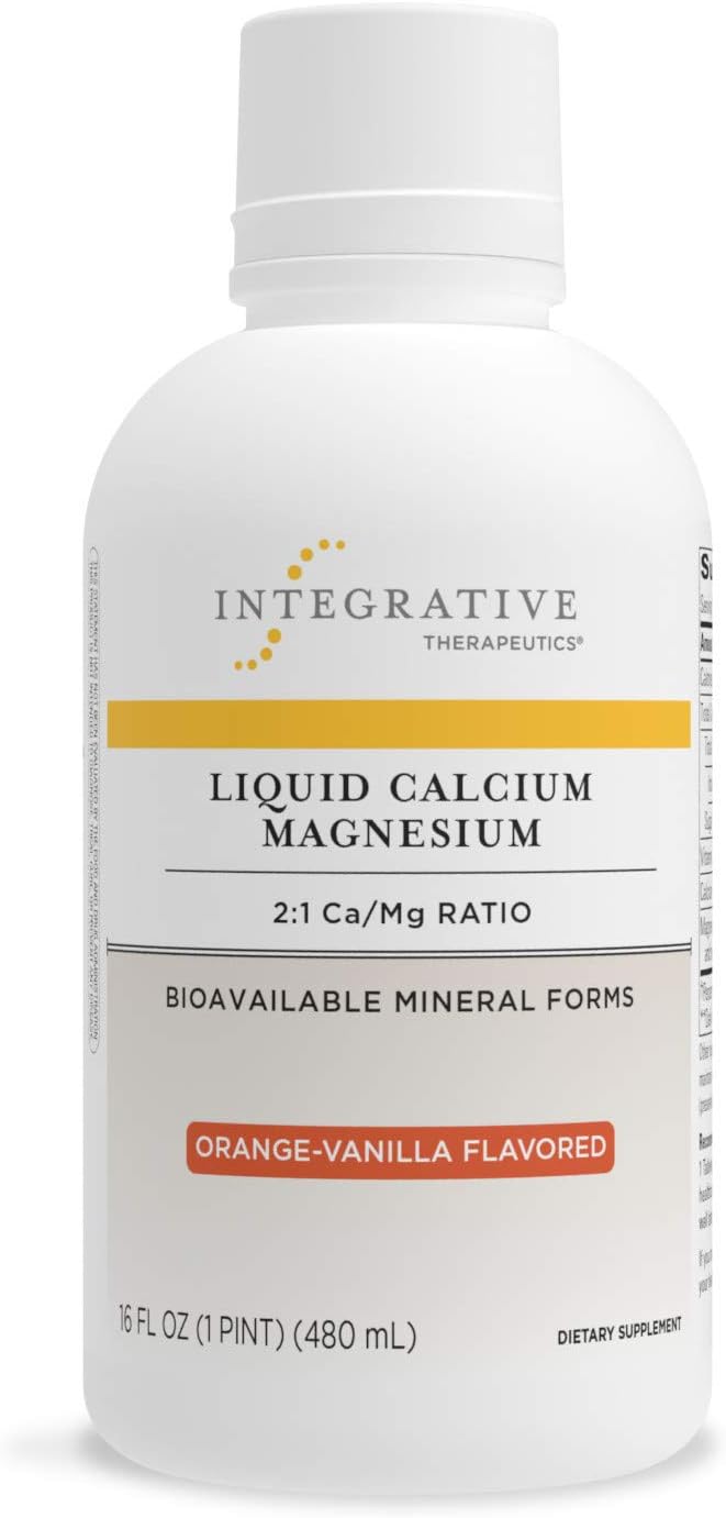 Integrative Therapeutics - Liquid Calcium Magnesium (2:1) - Bioavailable Mineral Forms - Orange Vanilla Flavored - 16 Fl Oz