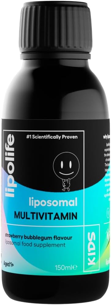 Kids Liposomal Multivitamin - Strawberry Bubblegum Flavour - Lipolife. Comprehensive Multivitamin And Mineral Liquid Supplement For Ages 1+. 30 Servings