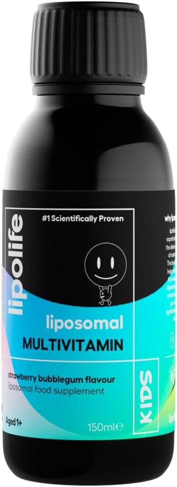 Kids Liposomal Multivitamin - Strawberry Bubblegum Flavour - Lipolife. Comprehensive Multivitamin And Mineral Liquid Supplement For Ages 1+. 30 Servings