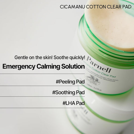 Parnell Cicamanu Cotton Clear Pad - Centella Asiatica, Ceramide, Lha, Pha, Daily Exfoliating And Soothing Biodegradable Pads For Acne-Prone Skin (90 Pads)