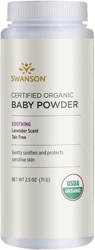 Swanson Certified Organic Baby Powder Talc-Free Lavender Scent 2.5 Ounce (71 G) Pwdr