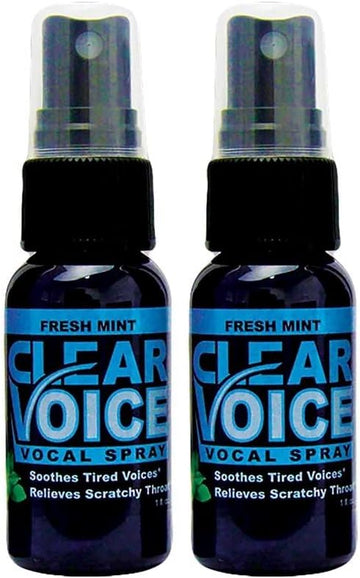 Clear Voice Oral Throat Spray Singing Ease Clarity Soothing Dampener Moisturizer Relief Vocal Eze Reducer Booster Treatment, Fresh Mint Flavor 1 Fl Oz - 2 Pack