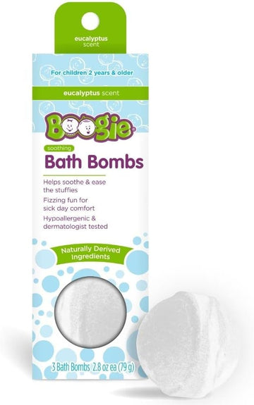 Kids Bath Bombs By The Makers Of Boogie Wipes, Boogie Fizzies, Calming, Naturally Derived, Made With Aloe And Calming Vapors, Eucalyptus, 2.8 Oz, 3 Bath Bombs, Pack Of 1