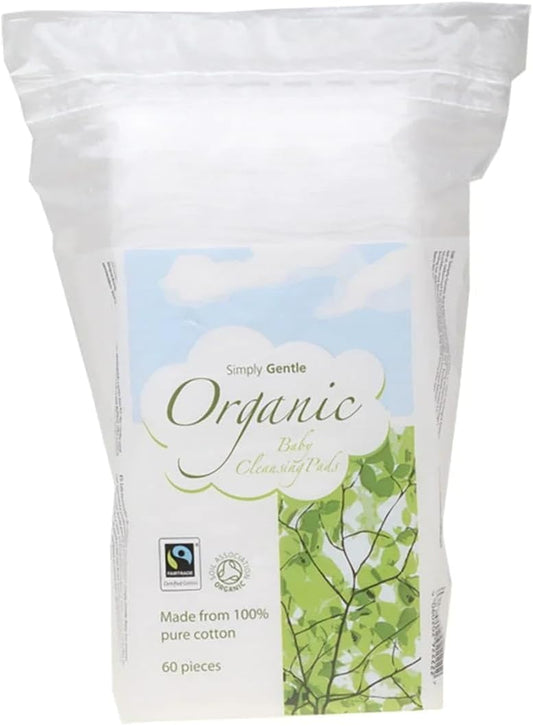 Simply Gentle Baby Cleansing Pads 4 Pack Of 60 Pads - 100% Organic Cotton Wool For New Born Babies. Premium Rectangular Shaped Baby Cotton Pads - Free From Odours And Fully Disposable