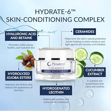 Plexaderm Daily Face Moisturizer - Hyaluronic Acid For Deep Hydration - For All Skin Types, Fragrance-Free, 1 Fl Oz