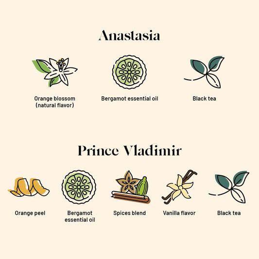 Kusmi Tea - Pack Of 2 Boxes Of Tea Bags - Anastasia + Prince Vladimir - Organic Flavored Black Tea - Iconic Earl Grey With Bergamot Orange And Lemon - Caffeinated Tea - 2X20 Tea Bags