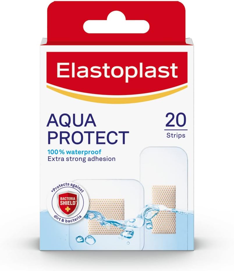 Elastoplast Aqua Protect Plasters (20 Strips), 100% Waterproof For Swimming/Bathing, Strong Adhesion Non-Stick Wound Pad, Flexible And Breathable Plasters, Transparent And Discreet Plasters, Clear