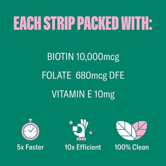 Beauty | Strawberry Flavored Oral Strips With Biotin, Folate And Vitamin E | Vitamins For Hair, Skin & Nails | Maximum Absorption, Fast Results | 30 Individually Wrapped Strips