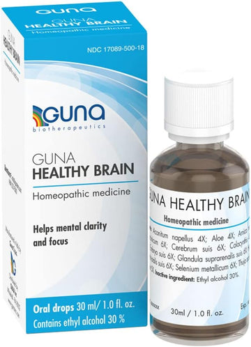 Guna Healthy Brain, Natural Homeopathic Support for Mental Fatigue, Concentration, Memory and Mental Clarity - 1 Ounce
