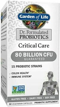 Garden of Life Dr. Formulated Probiotics Critical Care 80 Billion CFU 15 Strains Colon Health and Immune System, 30 Capsules