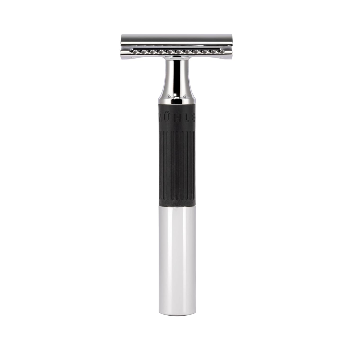 Mühle Neo Safety Razor|Double Edge Safety Razor For Beginners And Experienced Shavers|Sustainable Eco-Friendly And Reusable|For Men And Women|Chrome With Black Silicone Grip Handle