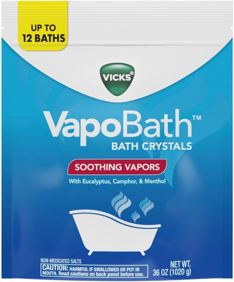 Vicks VapoBath, Bath Salts, Bath Bomb, Non-Medicated Bath Crystals, Comforting Vicks Vapors, Vapor Bath, Aromatherapy with Eucalyptus and Menthol Scent, Contains Essential Oils, 36 OZ
