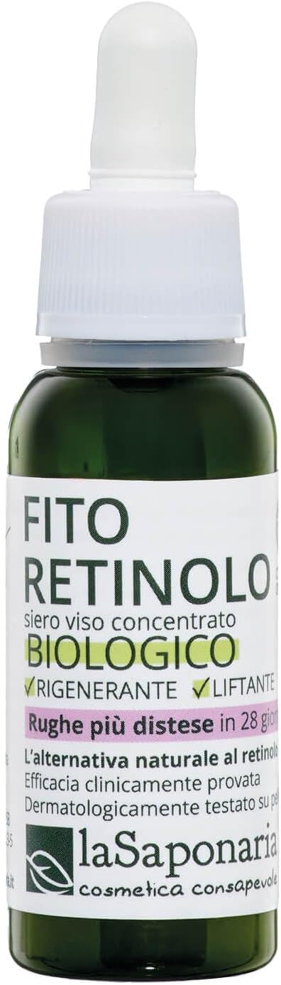La Saponaria Phyto-Retinol Face Serum, Pro Vitamin A, Collagen, Moisturiser, Anti-Ageing, Wrinkles & Fine Lines, Firming, Cell Renewal, Natural, Vegan, Cruelty-Free, Recycled Packaging, Organic, 30Ml