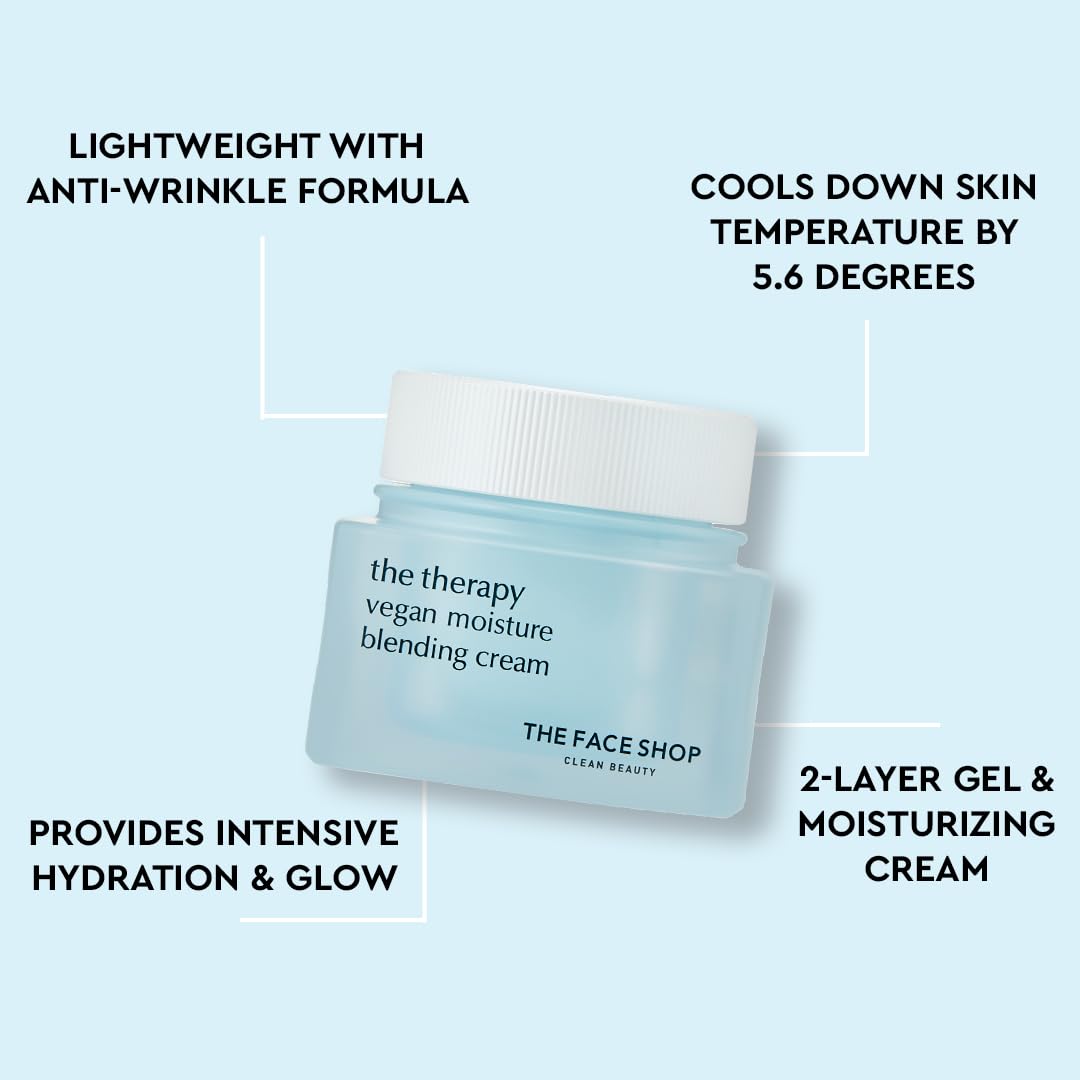 THE FACE SHOP The Therapy Vegan Moisture Blending Cream | Vegan Moisturizer | Cooling | Hydrating | Skin-Friendly | 2-in-1 Gel & Cream | K-Beauty : Beauty & Personal Care