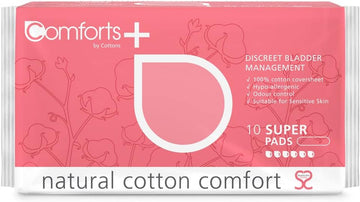 Cottons Comforts Incontinence Pads for Women, 100% Natural Cotton 550 ml Capacity, 10 Pads, (Super, Pack of 1)