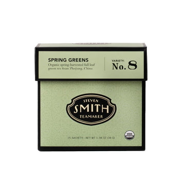 Smith Teamaker Spring Greens No. 8, Organic Mao Feng Green Tea, Caffeinated, Sugar-Free, Sustainably Grown Full Leaf Green Tea, 15 Sachets, 1.3Oz Each