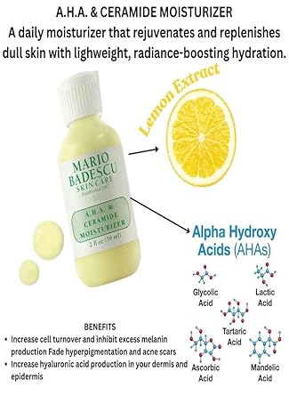 Mario Badescu A.H.A. & Ceramide Face Moisturizer For Women And Men, Ideal Facial Moisturizer For Combination Or Oily Skin, Lightweight And Non-Greasy Nighttime Moisturizer Face Cream, 2 Fl Oz : Beauty & Personal Care