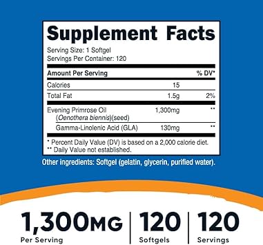 Nutricost Evening Primrose Oil 1,300mg, 120 Softgels - Cold Pressed, Non-GMO, Gluten Free, 120 Servings