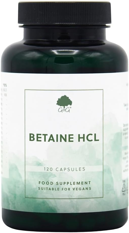 Betaine Hydrochloride (Hcl) With Pepsin - 440Mg Betaine Per Capsule - 120 Vegan Capsules - Non-Gmo, Made In The Uk By G&G Vitamins