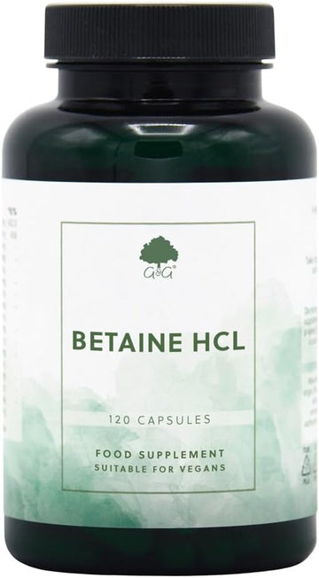 Betaine Hydrochloride (Hcl) With Pepsin - 440Mg Betaine Per Capsule - 120 Vegan Capsules - Non-Gmo, Made In The Uk By G&G Vitamins