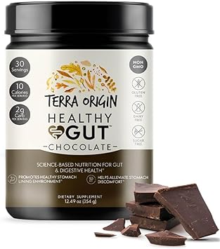 TERRA ORIGIN Healthy Gut Chocolate | 30-Servings with L-Glutamine, Zinc, Glucosamine, Slippery Elm Bark, Marshmallow Root and More!