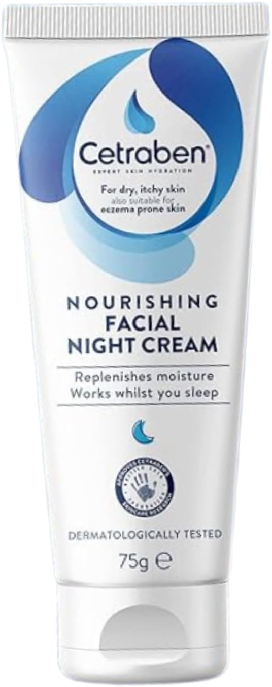 Cetraben Nourishing Facial Night Cream, Dry, Itchy & Eczema-Prone Skin, Replenishes Moisture, Soothes & Protects, Contains Jojoba And Shea Butter, Dermatologically Tested, Face Cream, 1 X 75G