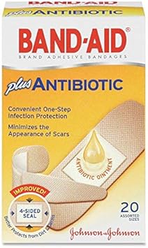 Band-Aid - 5570 Brand Bandages with Neosporin Antibiotic Ointment, Assorted Sizes, 20 ct : Health & Household