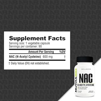 NutraBio N-Acetyl Cysteine Supplement (NAC) - 90 Capsules, 600mg Each - Powerful Anti-Oxidant - Immune Support - Boost Glutathione