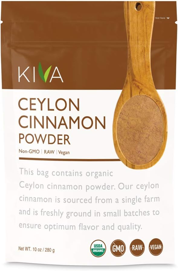 Kiva Organic Ceylon Cinnamon Powder, Pure Ceylon Cinnamon From Sri Lanka - 10 Oz | Vegan, Non-Gmo, Usda Organic, Raw, Gluten-Free, Support Healthy Heart And Blood Sugar Levels, Reduced Joint Pain