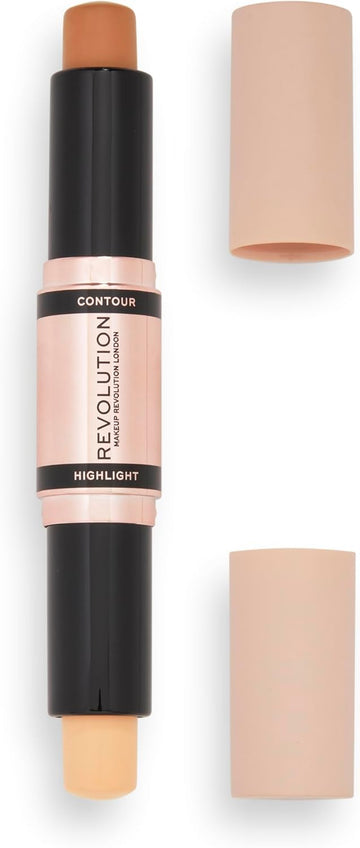 Makeup Revolution Contour Stick Duo Cream Contour & Highlight, Defines Cheekbones & Sculpts The Face, Vegan & Cruelty-Free, Dark, 2.4G