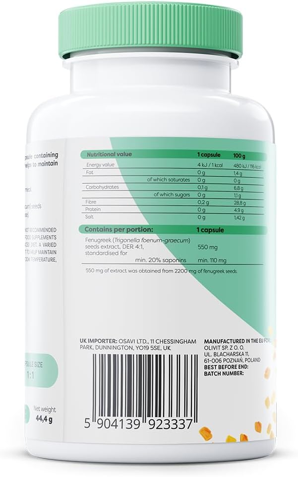Osavi Fenugreek 550 mg – 60 Vegan Capsules | Standardized Fenugreek Seed Extract for Healthy Blood Glucose Levels | Supports Normal Blood Sugar Regulation : Amazon.co.uk: Health & Personal Care