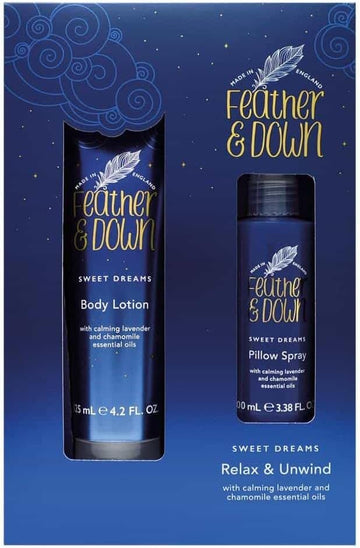 Feather & Down Sweet Dream Relax And Unwind Gift Set (100Ml Pillow Spray & 125Ml Body Lotion) - With Calming Lavender & Chamomile Essential Oils
