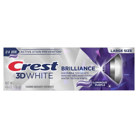 Crest 3D White Brilliance Luminous Purple Teeth Whitening Toothpaste, 4.6 Oz Pack Of 3, Anticavity Fluoride Toothpaste, 100% More Surface Stain Removal, 24 Hour Active Stain Prevention