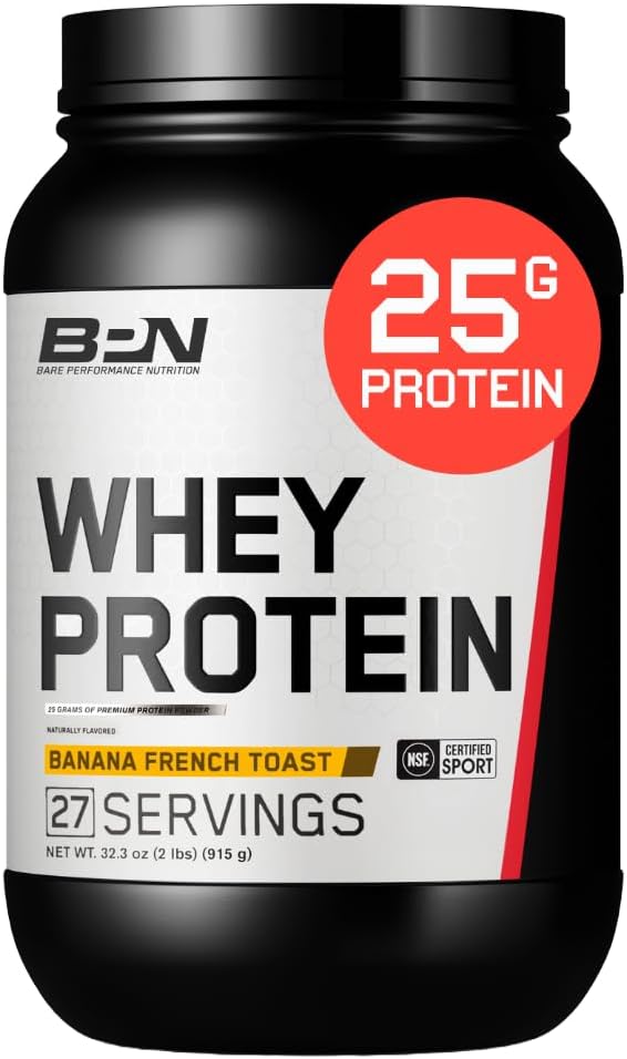 Bare Performance Nutrition, Bpn Whey Protein + Casein Protein Powder Blend, Cinnamon Roll 25G Protein Per Serving Supports Lean Muscle Recovery, 27 Servings, Third Party Tested